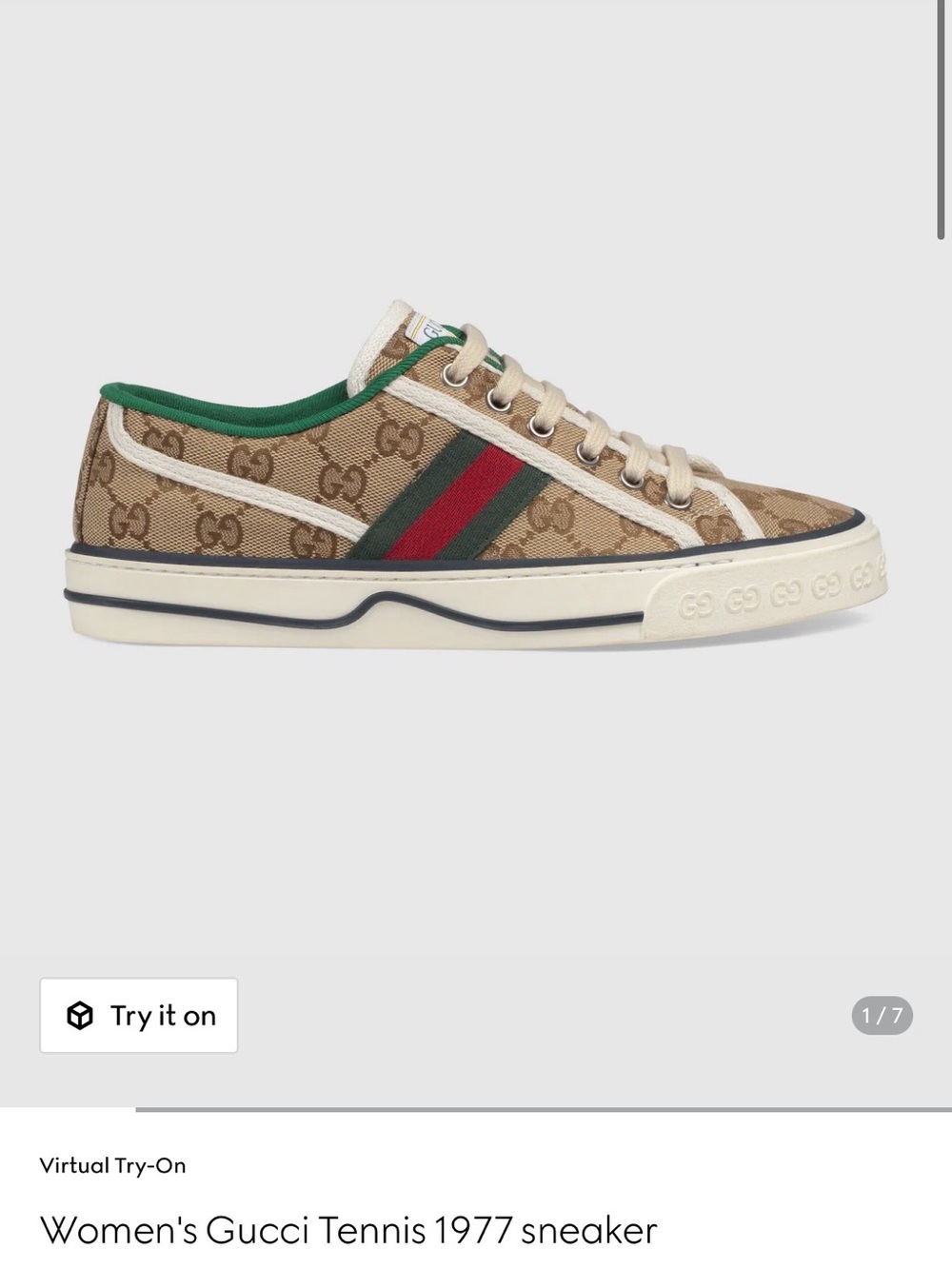 Gucci Beige GG Canvas Low-Top Sneakers with Green and Red Stripe